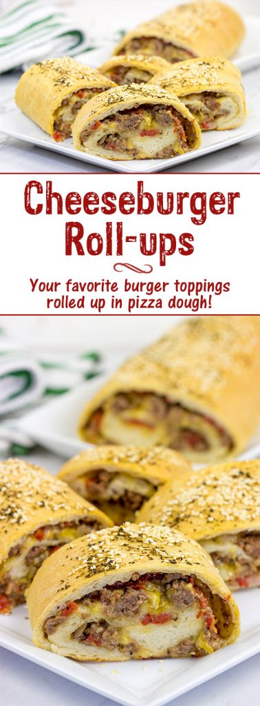 Start with your favorite burger toppings, roll 'em up in pizza dough, and you end up with these tasty (and fun!) Cheeseburger Rollups!
