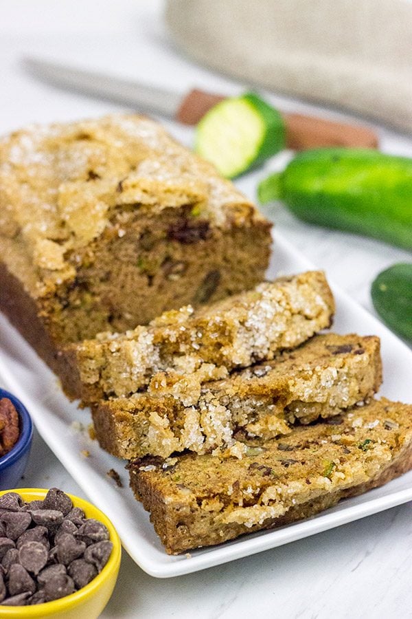 Overrun with zucchini?  Grab some chocolate chips from the pantry and make a batch of this tasty Chocolate Chip Zucchini Bread!