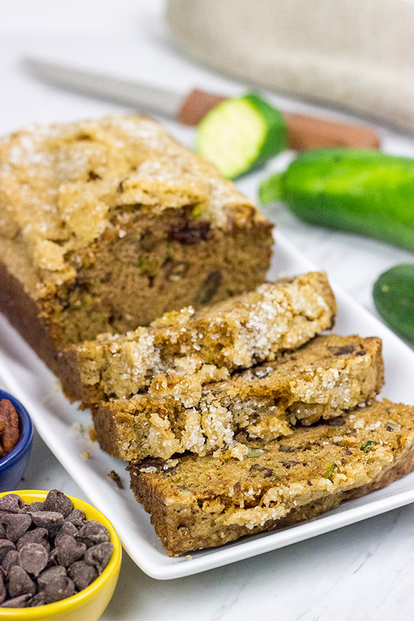Overrun with zucchini?  Grab some chocolate chips from the pantry and make a batch of this tasty Chocolate Chip Zucchini Bread!