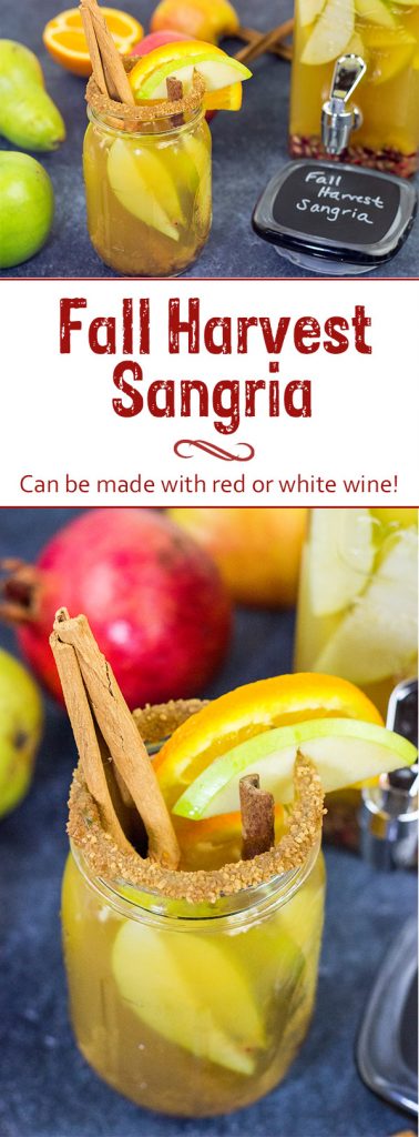 Celebrate the arrival of Autumn with a glass of this Fall Harvest Sangria. It's full of your favorite fruits, and it can be made with either red or white wine!