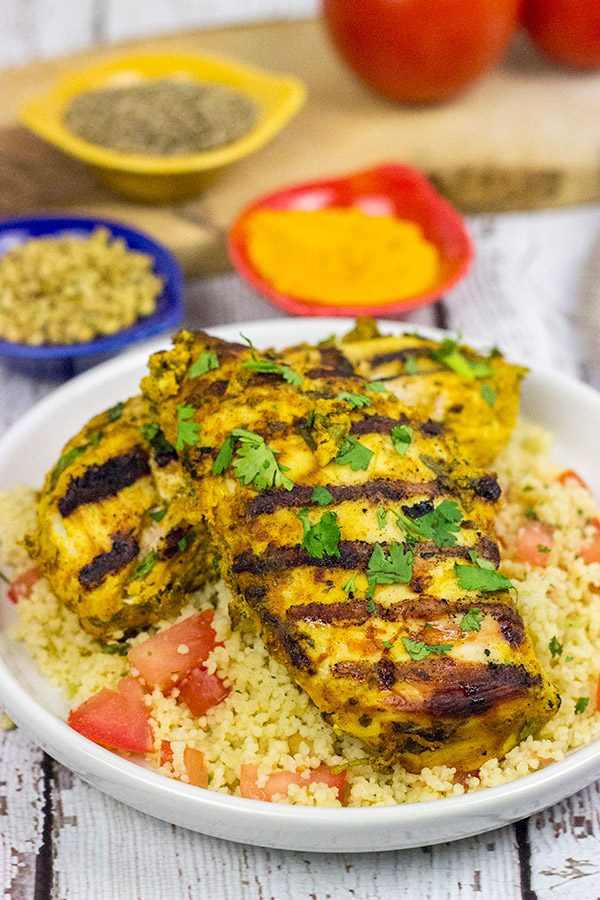 This Grilled Moroccan Chicken starts with an tasty yogurt-based marinade.  Add in the flavor of the grill, and you've got a delicious (and easy) dinner!