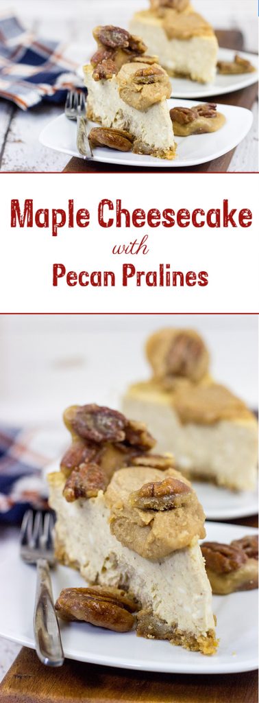 Looking for a delicious Fall dessert? This Maple Cheesecake with Pecan Pralines is packed with maple flavor, and it's perfect for a chilly Autumn evening!