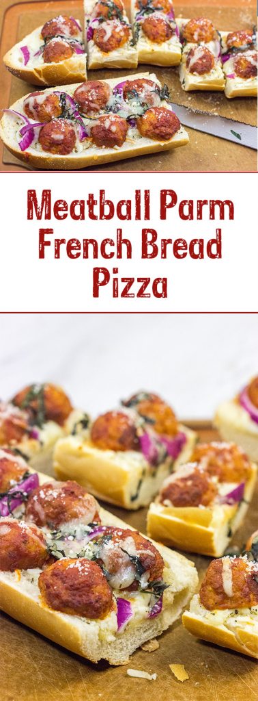 This Meatball Parm French Bread Pizza features garlic butter, melty cheese and meatballs. Pizza night just got even more delicious!