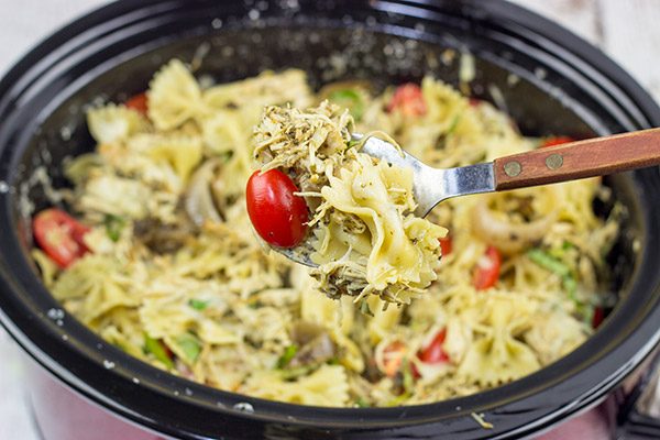 This 3-Cheese Slow Cooker Pesto Chicken Pasta is cheesy and delicious...and it's sure to keep you warm on these chilly nights!