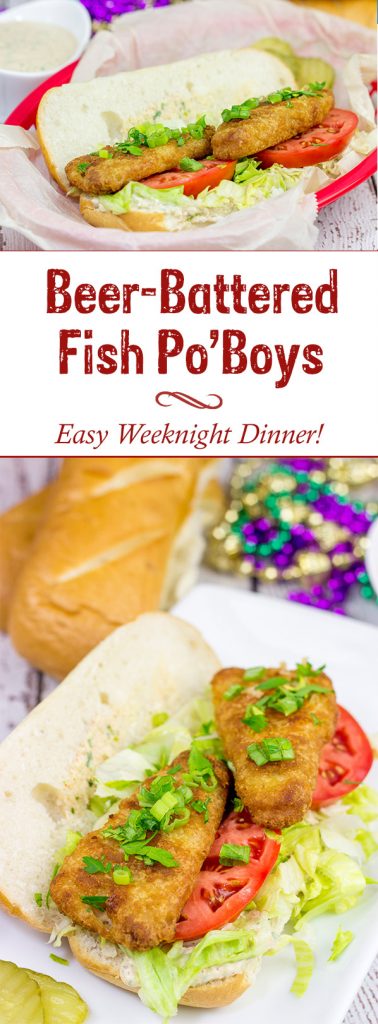 Looking for a fun new weeknight meal?  These Beer Battered Fish Po'Boys are packed with flavor, and they're ready in less than 30 minutes!