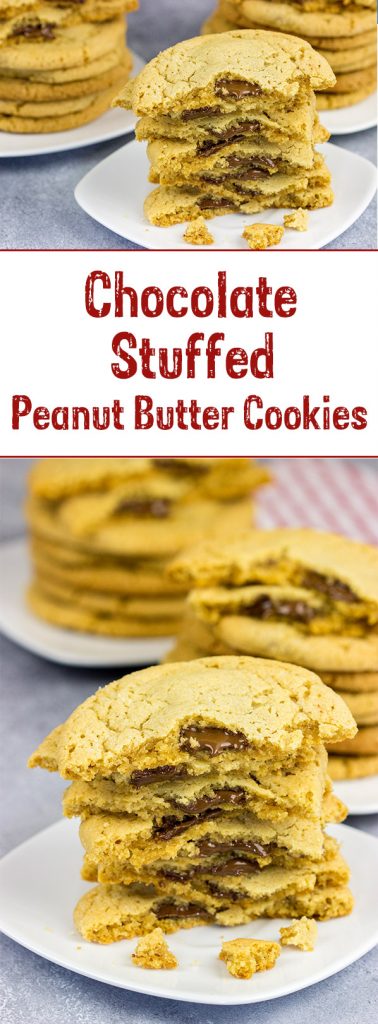 Surprise! These Chocolate Stuffed Peanut Butter Cookies are stuffed with a layer of melty chocolate. Yum!
