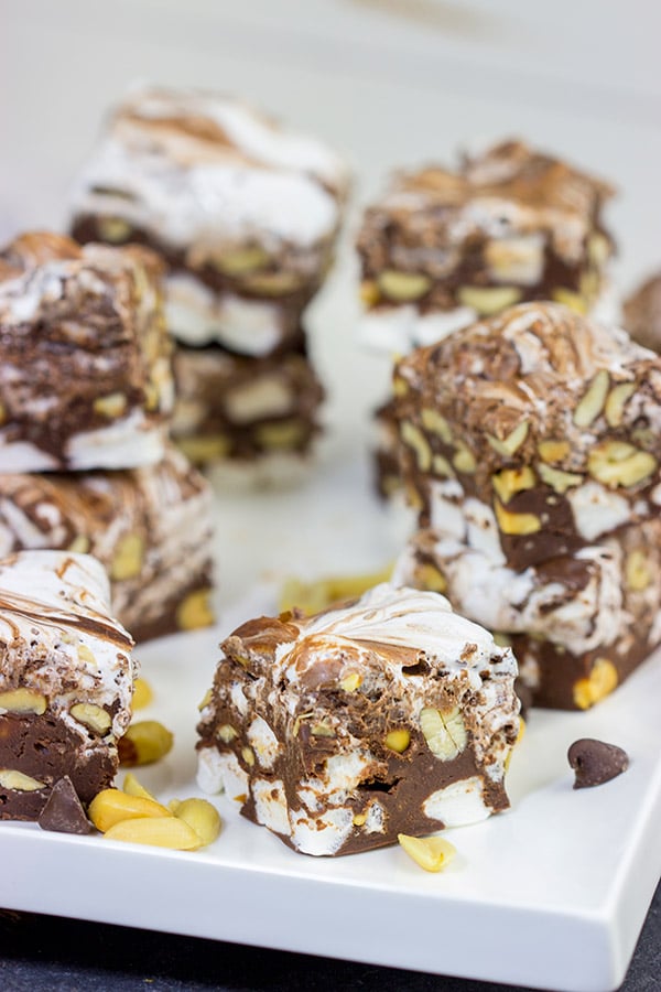 This Easy Rocky Road Fudge is loaded with peanuts, marshmallows and chocolate...and it can be made in about 15 minutes!