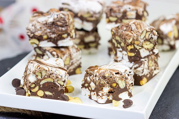 This Easy Rocky Road Fudge is loaded with peanuts, marshmallows and chocolate...and it can be made in about 15 minutes!