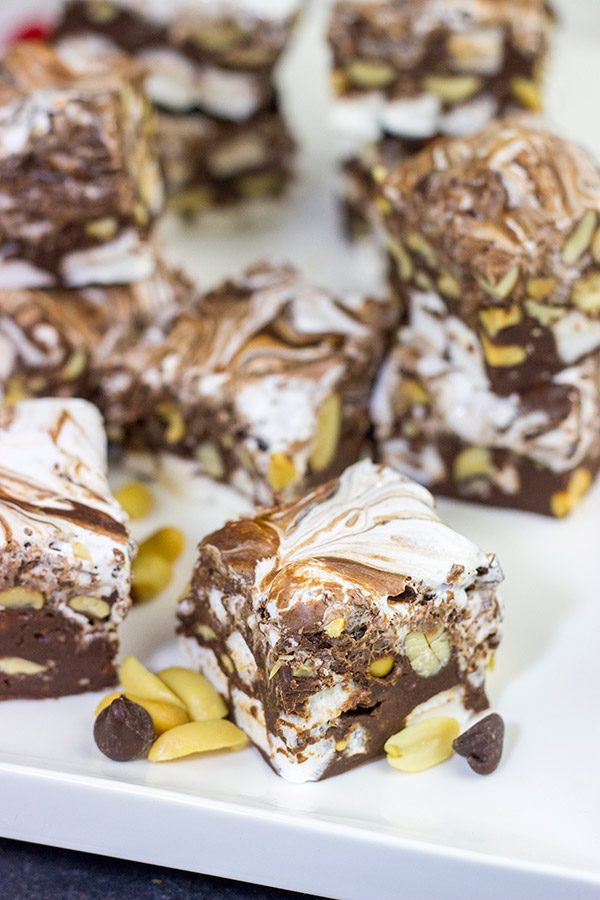 This Easy Rocky Road Fudge is loaded with peanuts, marshmallows and chocolate...and it can be made in about 15 minutes!