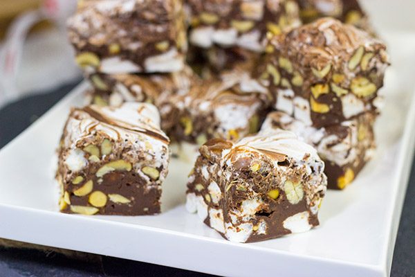 This Easy Rocky Road Fudge is loaded with peanuts, marshmallows and chocolate...and it can be made in about 15 minutes!