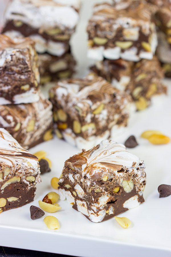 This Easy Rocky Road Fudge is loaded with peanuts, marshmallows and chocolate...and it can be made in about 15 minutes!