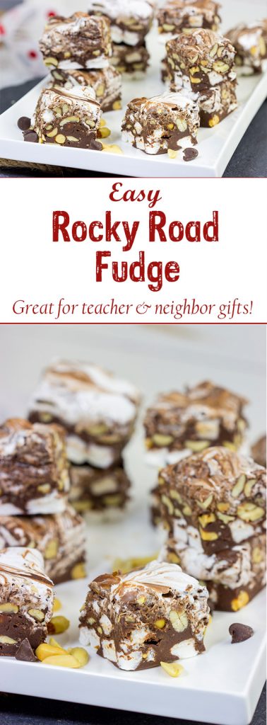 This Easy Rocky Road Fudge is loaded with peanuts, marshmallows and chocolate...and it can be made in about 15 minutes!