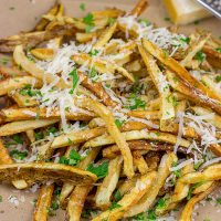 Looking for a unique (and trendy!) side dish? These Parmesan Truffle Fries are tossed with truffle oil and topped with freshly grated Parmesan cheese. Enjoy!