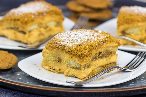 This Pumpkin Spice Tiramisu is a delicious combination of a classic Italian dessert with the warming Autumn spices of cinnamon, ginger and nutmeg!