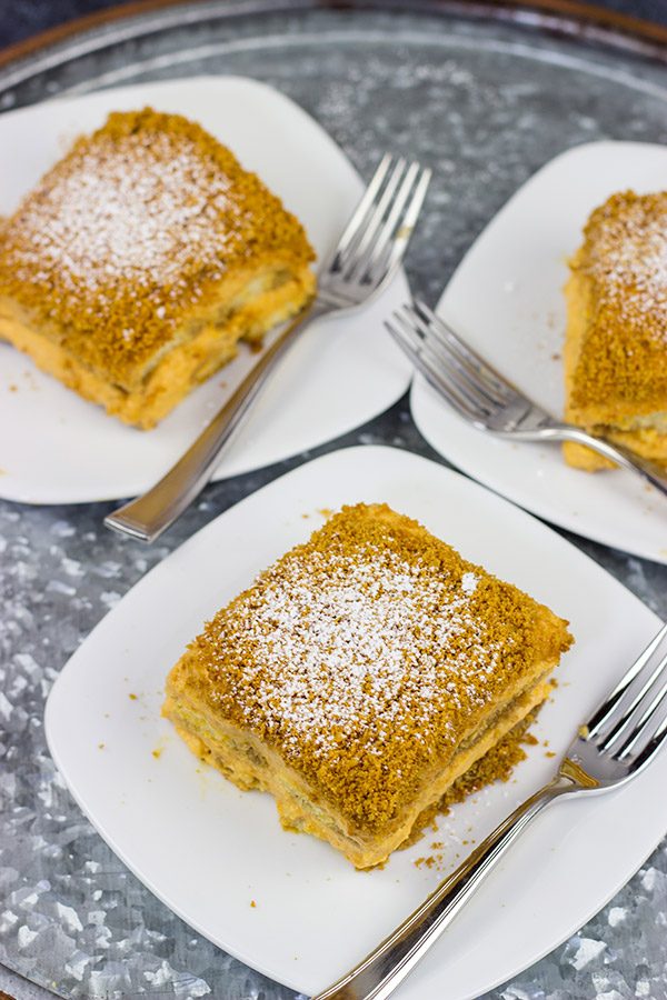This Pumpkin Spice Tiramisu is a delicious combination of a classic Italian dessert with the warming Autumn spices of cinnamon, ginger and nutmeg!
