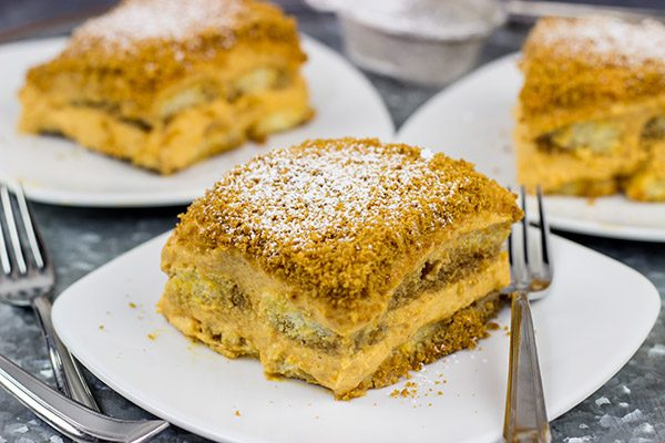 This Pumpkin Spice Tiramisu is a delicious combination of a classic Italian dessert with the warming Autumn spices of cinnamon, ginger and nutmeg!