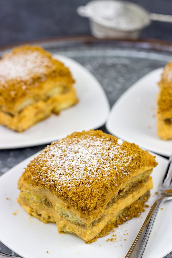 This Pumpkin Spice Tiramisu is a delicious combination of a classic Italian dessert with the warming Autumn spices of cinnamon, ginger and nutmeg!