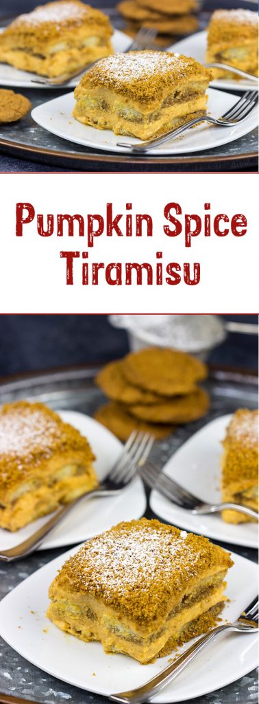 This Pumpkin Spice Tiramisu is a delicious combination of a classic Italian dessert with the warming Autumn spices of cinnamon, ginger and nutmeg!