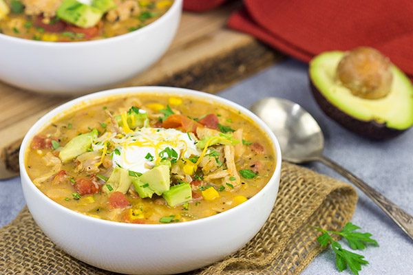 This White Bean Turkey Chili is an easy and tasty way to use leftover roasted turkey from the holidays!  And this chili only takes about 30 minutes to make, too!