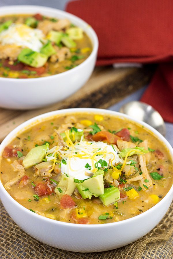 This White Bean Turkey Chili is an easy and tasty way to use leftover roasted turkey from the holidays!  And this chili only takes about 30 minutes to make, too!