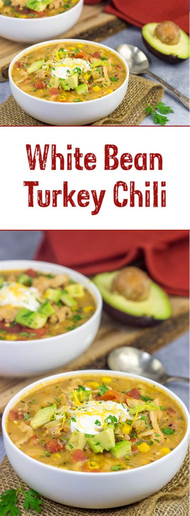 This White Bean Turkey Chili is an easy and tasty way to use leftover roasted turkey from the holidays!  And this chili only takes about 30 minutes to make, too!
