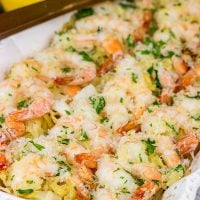 No need to pull out multiple pots and pans for this Baked Shrimp Scampi.  The entire dish is baked in the oven!