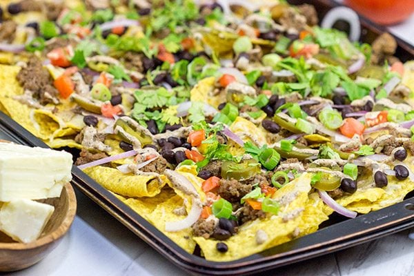These Ground Beef Nachos are a classic sports food!  Grab a plate, turn on the game and enjoy!
