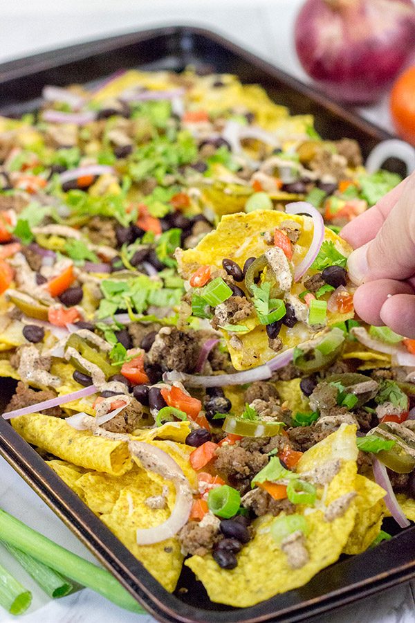 These Ground Beef Nachos are a classic sports food!  Grab a plate, turn on the game and enjoy!