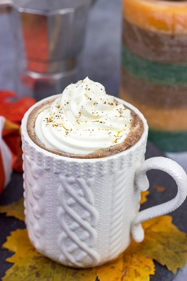 This Pumpkin Spice Mocha Hot Chocolate is a creamy, chocolatey drink that's guaranteed to warm you up on chilly Autumn days!