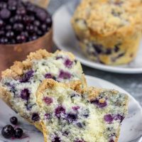 Blueberry Streusel Muffins are a classic weekend breakfast in our house. These muffins are filled with blueberries and topped with a cinnamon + sugar streusel...and they're delicious!