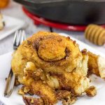 These Cast Iron Skillet Sticky Buns are topped with a tasty honey pecan glaze.  They're a surefire way to cure the winter blues!