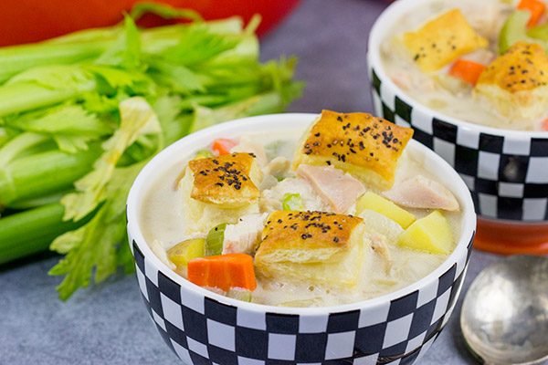 Light a fire.  Put on your favorite pajamas.  And then curl up with a bowl of this Chicken Pot Pie Soup!