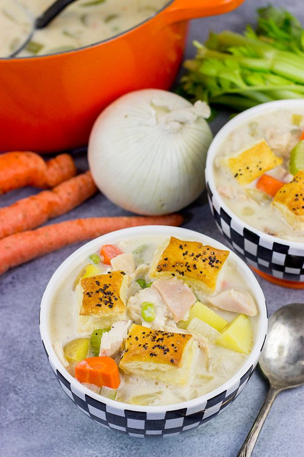 Light a fire. Put on your favorite pajamas. And then curl up with a bowl of this Chicken Pot Pie Soup!