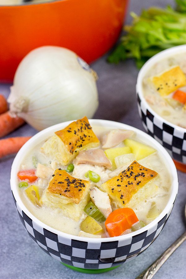 Light a fire.  Put on your favorite pajamas.  And then curl up with a bowl of this Chicken Pot Pie Soup!