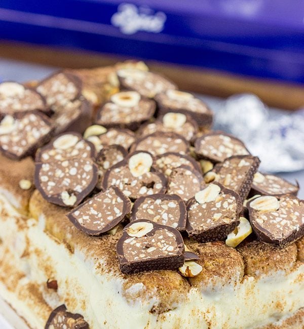 This classic Italian desserts takes a delicious twist with the addition of chopped Hazelnuts and Baci!  Chocolate Hazelnut Tiramisu is the perfect way to celebrate the holidays...or any day!