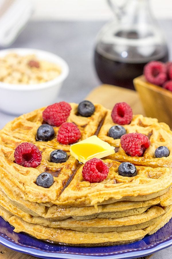 Packed with peanuts and peanut powder, these Peanut Waffles are a delicious way to mix up weekend breakfasts!