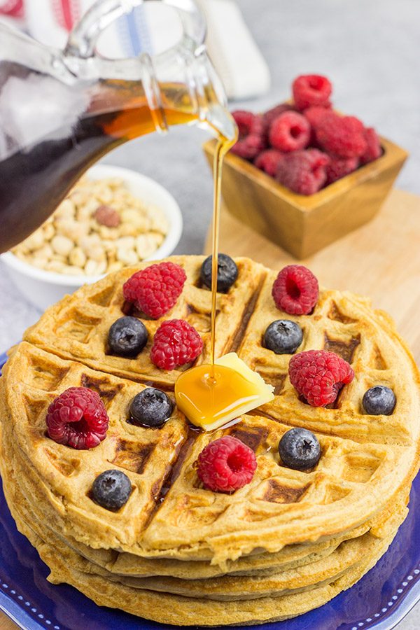 Packed with peanuts and peanut powder, these Peanut Waffles are a delicious way to mix up weekend breakfasts!