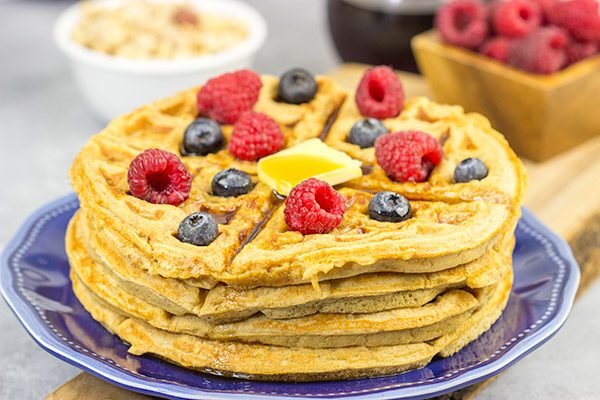 Packed with peanuts and peanut powder, these Peanut Waffles are a delicious way to mix up weekend breakfasts!