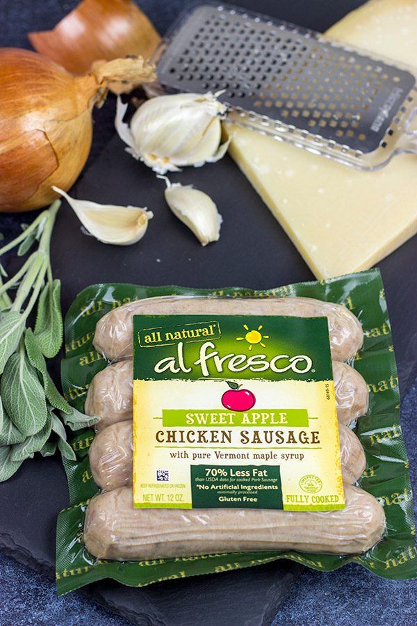 Shake off the cold weather with a batch of this Butternut Squash Risotto with Sweet Apple Chicken Sausage!