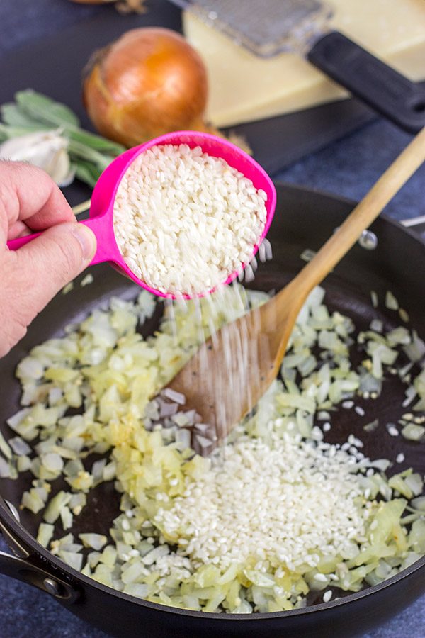 Shake off the cold weather with a batch of this Butternut Squash Risotto with Sweet Apple Chicken Sausage!