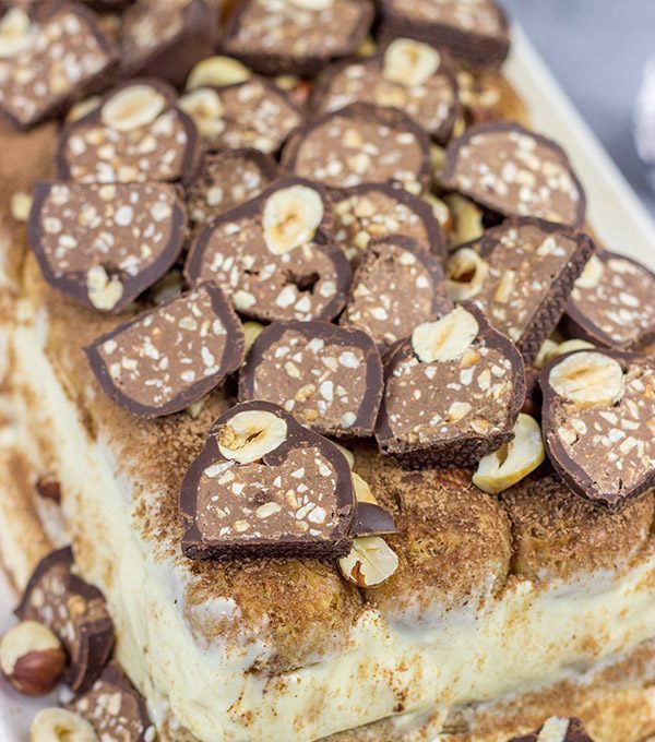 This classic Italian desserts takes a delicious twist with the addition of chopped Hazelnuts and Baci!  Chocolate Hazelnut Tiramisu is the perfect way to celebrate the holidays...or any day!