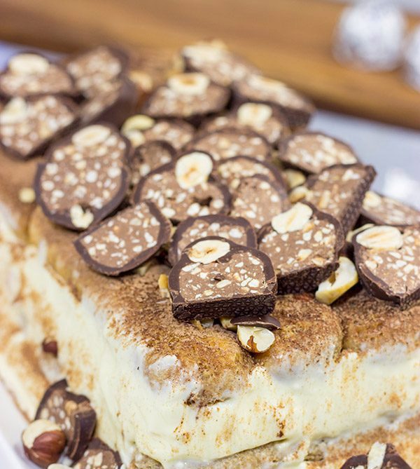 This classic Italian desserts takes a delicious twist with the addition of chopped Hazelnuts and Baci!  Chocolate Hazelnut Tiramisu is the perfect way to celebrate the holidays...or any day!