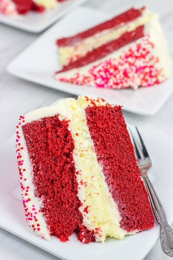 1 layer of cheesecake + 2 layers of red velvet cake = 3 layers of awesome!  This Red Velvet Cheesecake Cake is a tasty way to celebrate Valentine's Day...or any other day of the year!