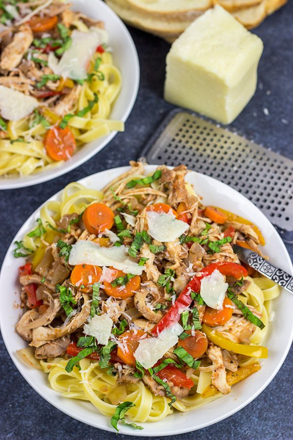 Rustic Italian food just tastes better when it's cold outside!  This Slow Cooker Chicken Cacciatore is one of our favorite dinners on a chilly winter day!
