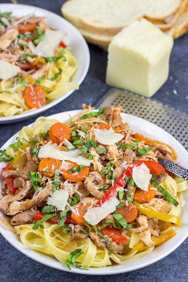 Rustic Italian food just tastes better when it's cold outside!  This Slow Cooker Chicken Cacciatore is one of our favorite dinners on a chilly winter day!