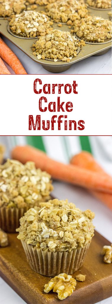 Topped with a brown sugar and walnut streusel, these Carrot Cake Muffins are a delicious way to start a weekend morning!