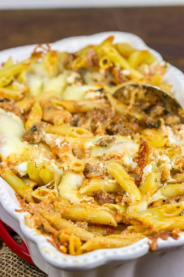 This Baked Ziti with Italian Sausage is an easy, delicious recipe that ranks up there as one of the best comfort food meals of all time.  Enjoy!