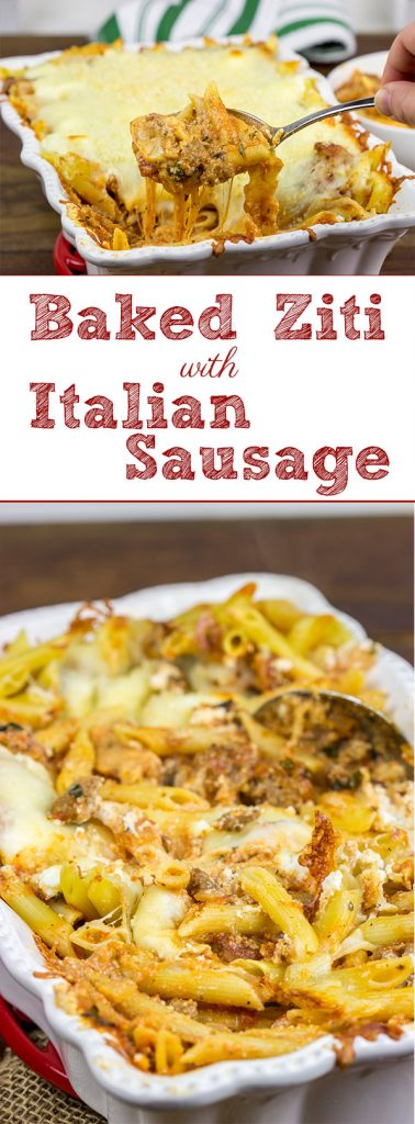 This Baked Ziti with Italian Sausage is an easy, delicious recipe that ranks up there as one of the best comfort food meals of all time. Enjoy!