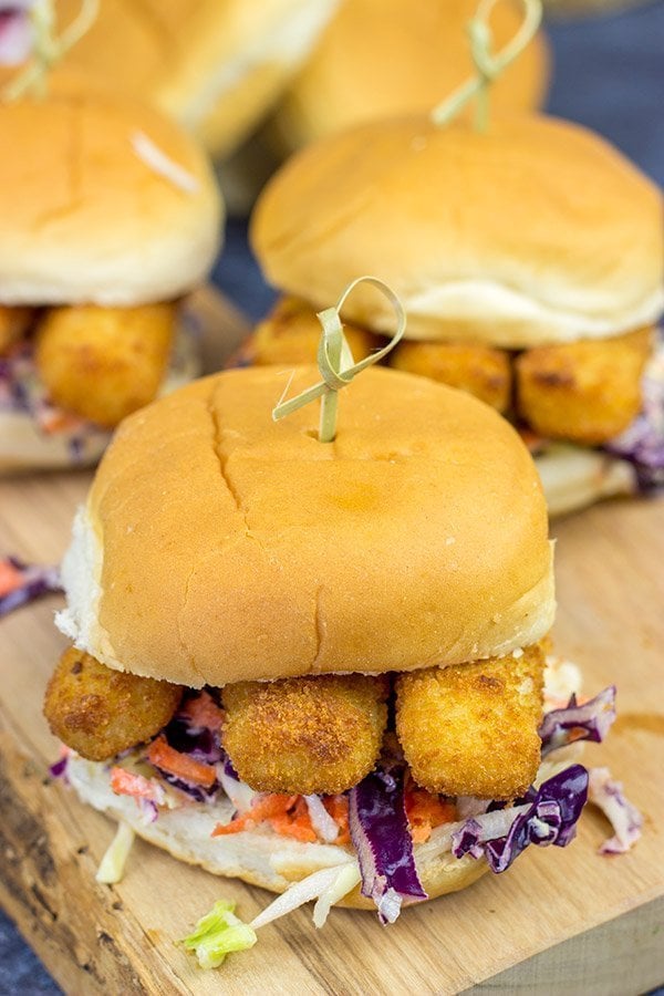 Fish sticks aren't just for kids anymore!  These Fish Stick Sliders are topped with a malt vinegar cole slaw, and they make for a fun (and tasty!) dinner.