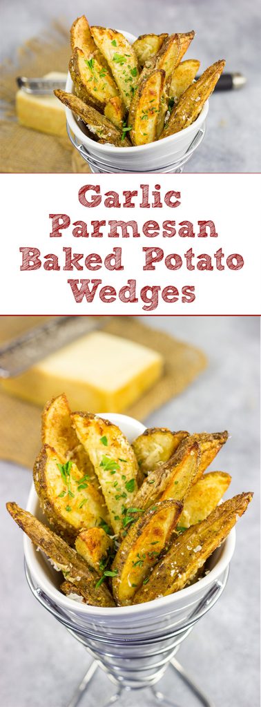 These Garlic Parmesan Baked Potato Wedges are an easy side dish that pairs well with all sorts of other dinner recipes!